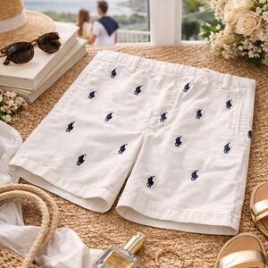Polo by Ralph Lauren White Shorts with Navy Accents